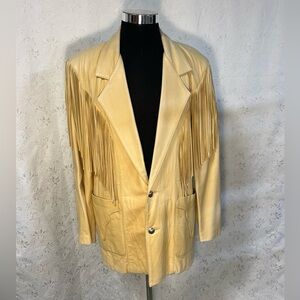 Vintage Continental Leather Fashions XL Yellow Jacket with Fringe